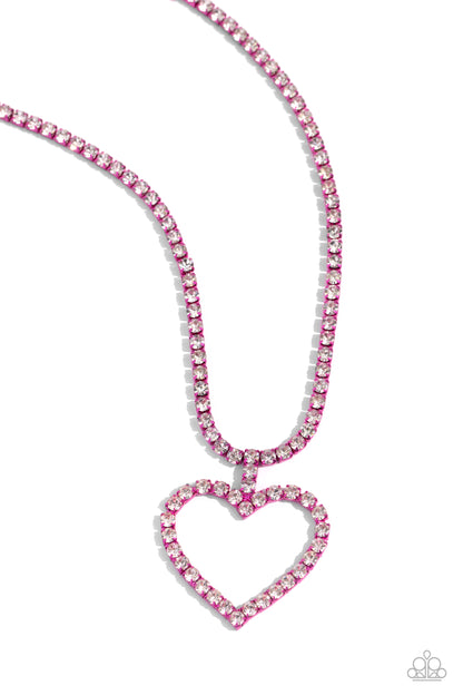 Flirting Fancy - Pink Metal Heart Necklace - Paparazzi Accessories