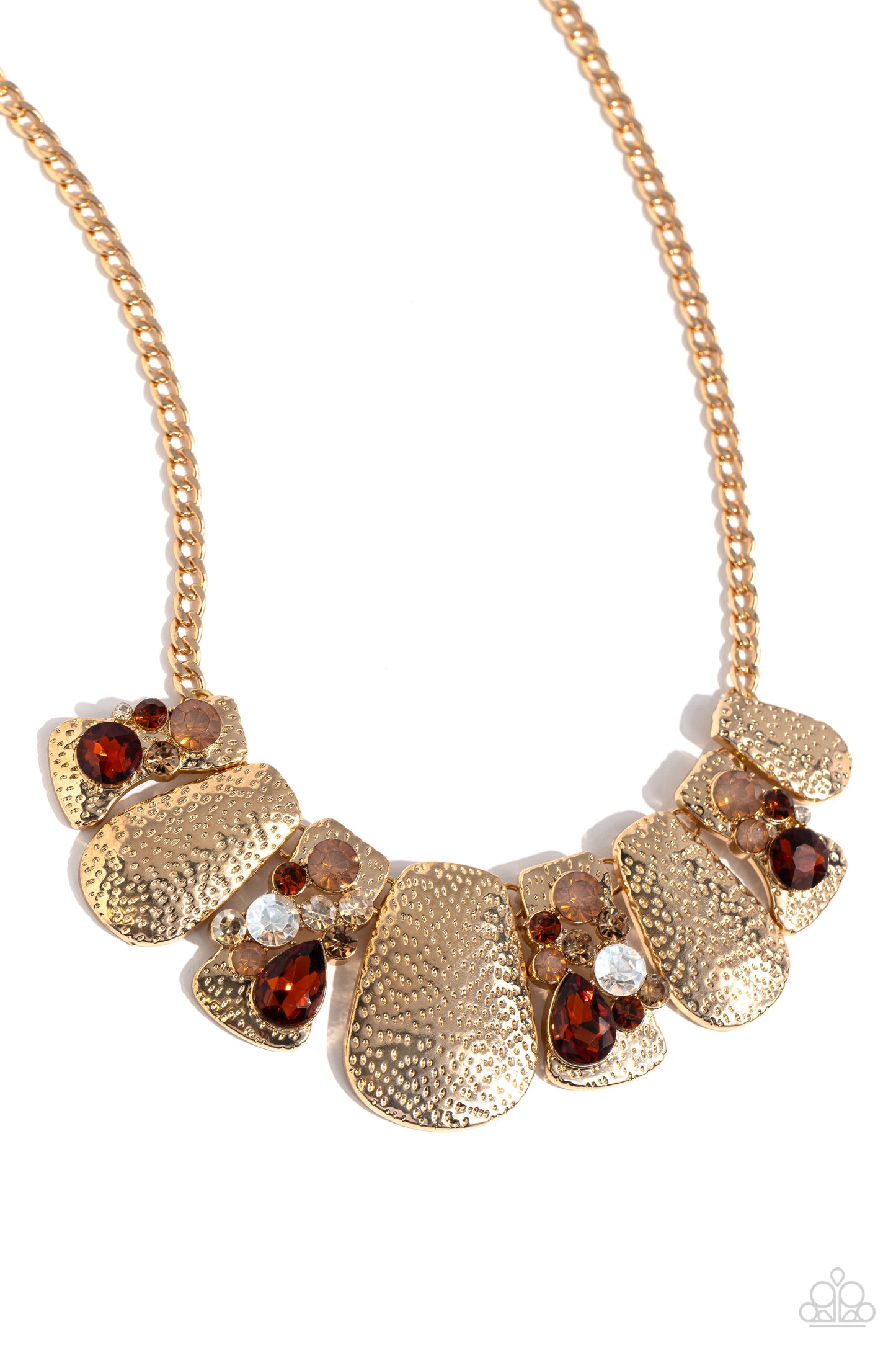 Multicolored Mayhem - Gold with Brown Rhinestone Necklace - Paparazzi Accessories