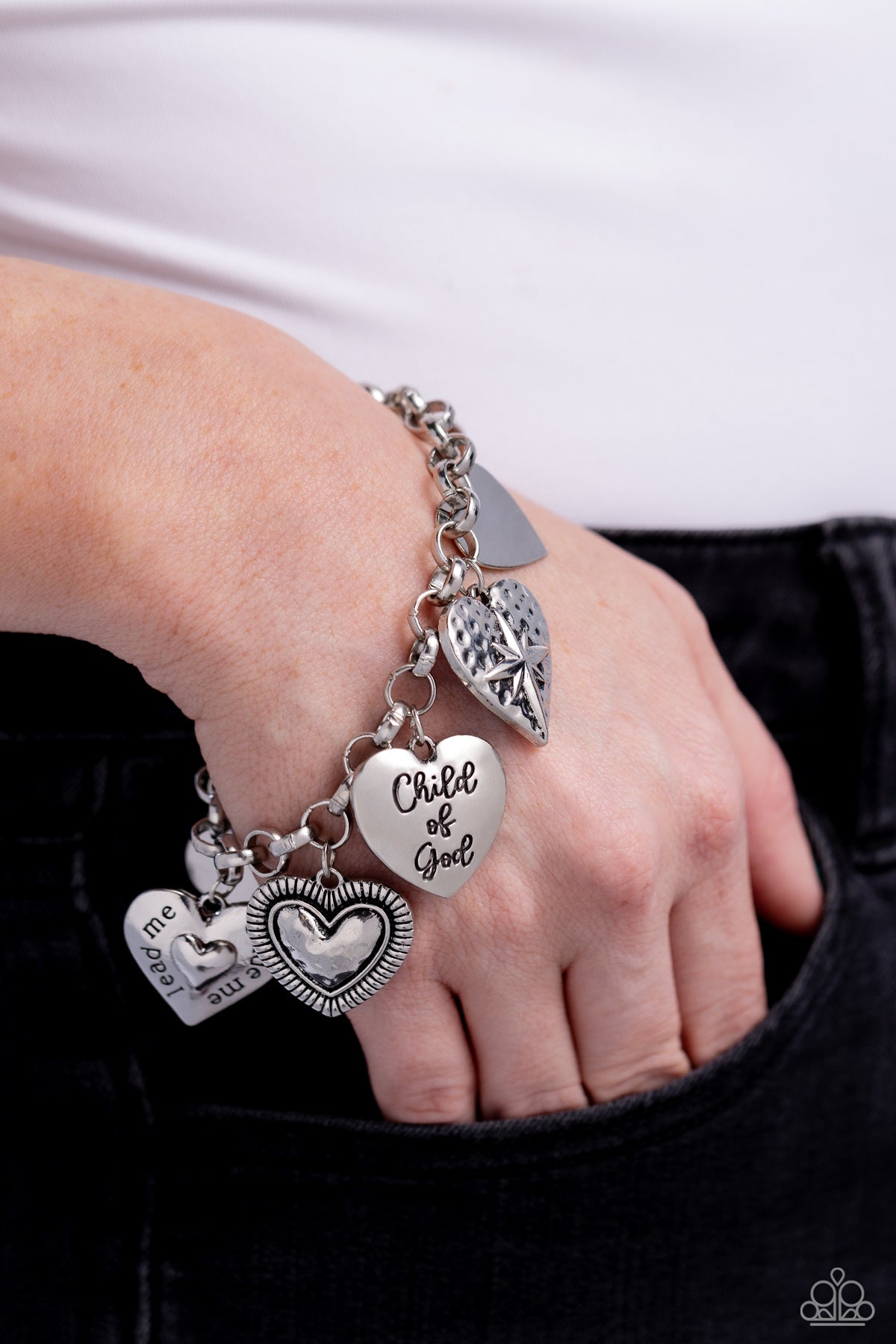 Child of God - Silver - Heart Charm Clasp Bracelet - Paparazzi Accessories