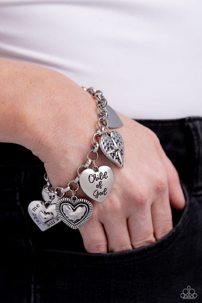 Child of God - Silver - Heart Charm Clasp Bracelet - Paparazzi Accessories