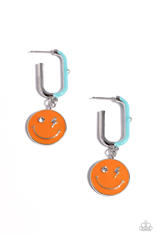 Personable Pizzazz - Orange Smiley Drop Hoop Earrings - Paparazzi Accessories