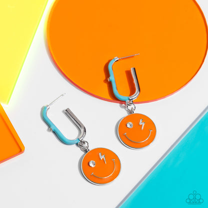 Personable Pizzazz - Orange Smiley Drop Hoop Earrings - Paparazzi Accessories