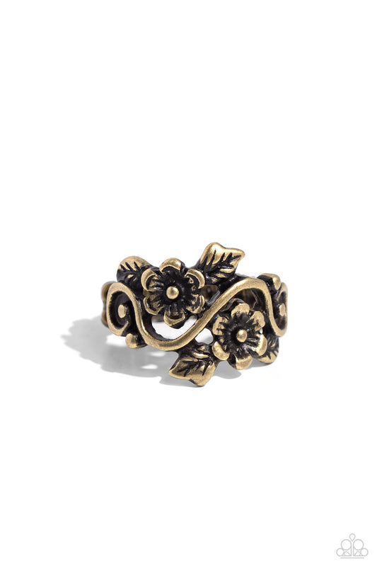Backyard Beauty - Brass Flower Ring - Paparazzi Accessories