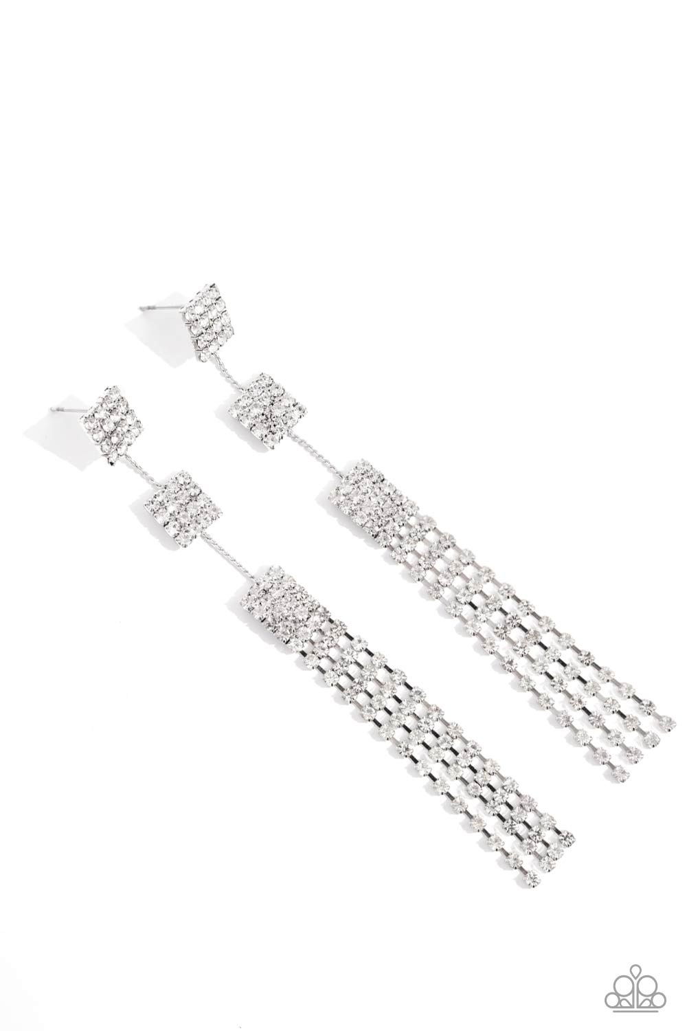 Fiercely Free-Falling - White Rhinestone Post Earrings - Paparazzi Accessories