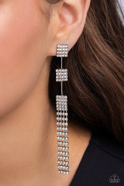 Fiercely Free-Falling - White Rhinestone Post Earrings - Paparazzi Accessories