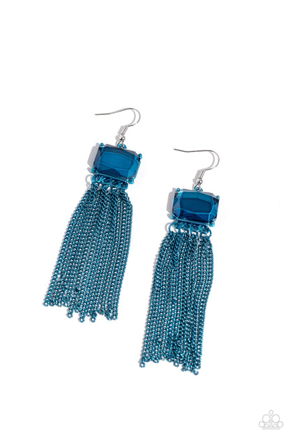 Dreaming Of TASSELS - Blue Dipped Metal Fishhook Earrings - Paparazzi Accessories