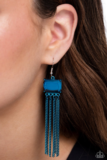 Dreaming Of TASSELS - Blue Dipped Metal Fishhook Earrings - Paparazzi Accessories