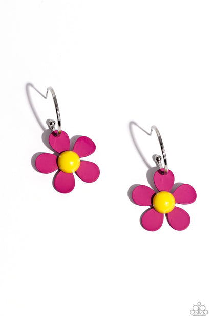 More FLOWER To You! - Pink Flower Hoops - Paparazzi Accessories