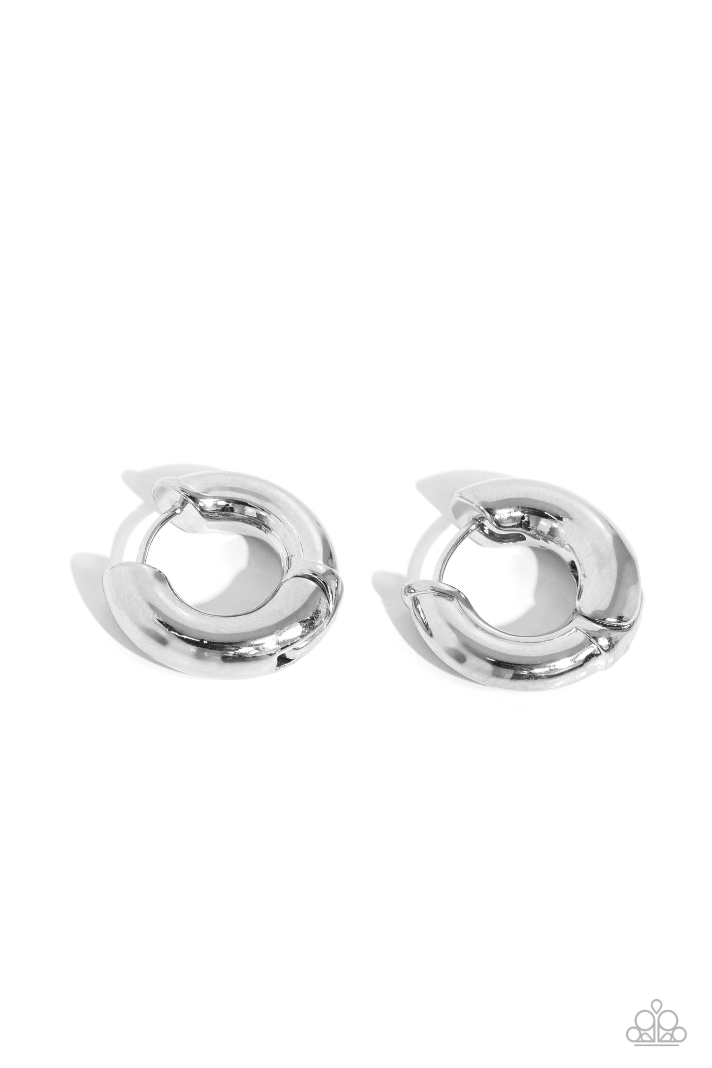 Textured Theme - Silver Hinge Hoop Earrings - Paparazzi Accessories