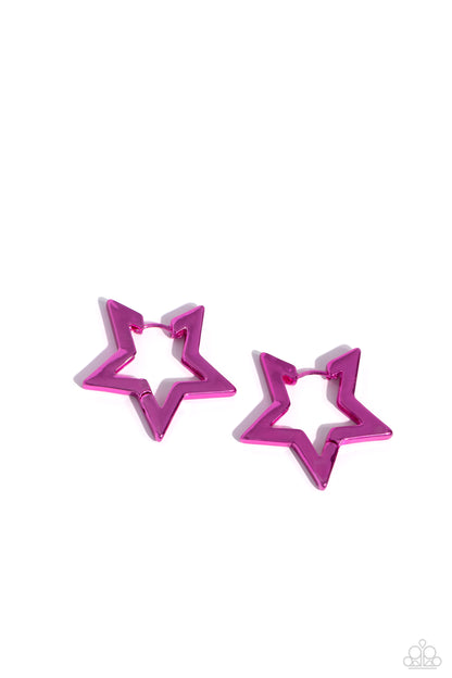 In A Galaxy STAR, STAR Away - Pink Dipped Metal Hinge Hoop Earrings - Paparazzi Accessories