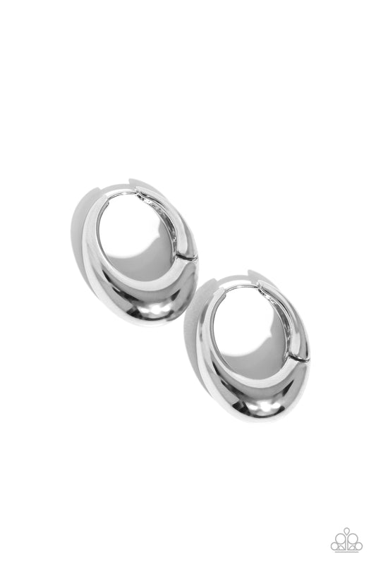 Oval Official - Silver Hinge Hoop Earrings - Paparazzi Accessories
