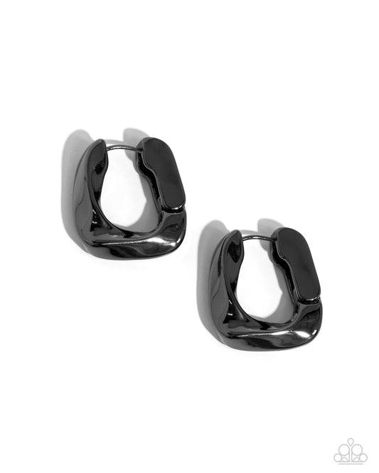 Asymmetric Advocate - Black Hinge Hoop Earrings - Paparazzi Accessories