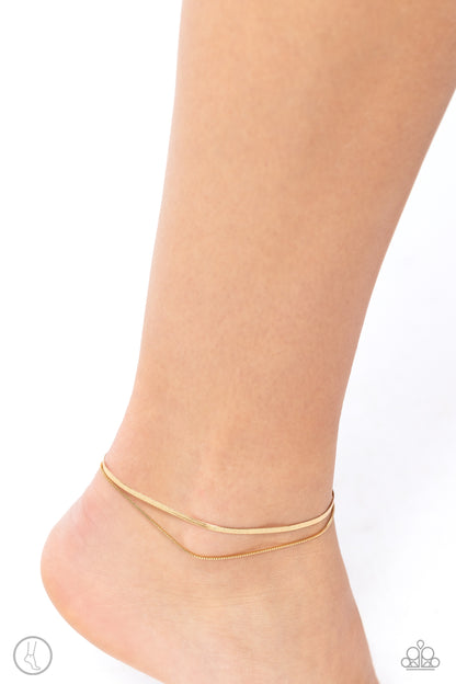 Glistening Gauge - Gold Clasp Anklet - Paparazzi Accessories