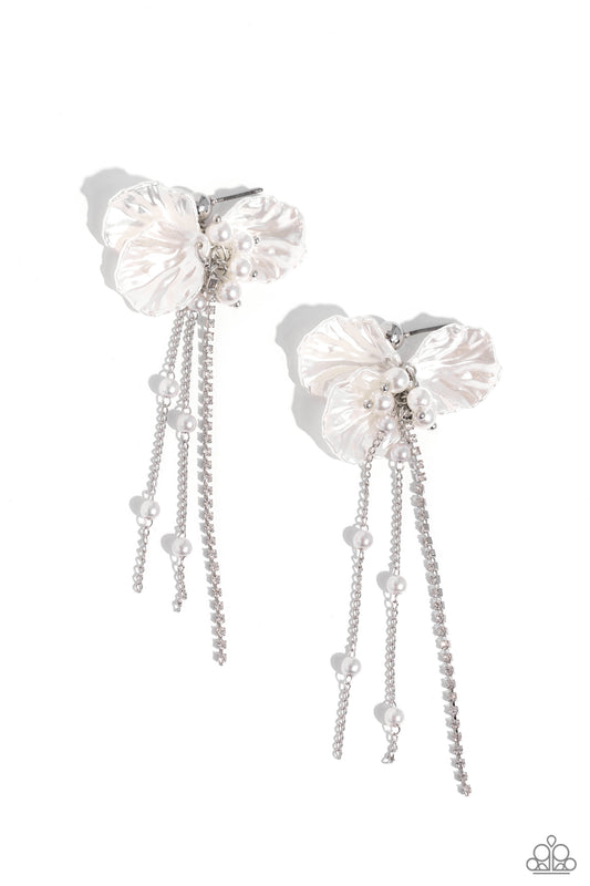 Graceful Gesture - White Pearl Petal Post Earrings - Paparazzi Accessories