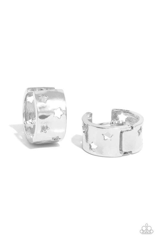 Setting the STAR High - Silver Hinge Hoop Earrings - Paparazzi Accessories