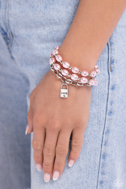 LOVE-Locked Legacy - Pink Pearl Clasp Bracelet - Paparazzi Accessories