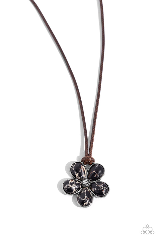 Budding Badlands - Black Marbled Stone Flower Necklace - Paparazzi Accessories