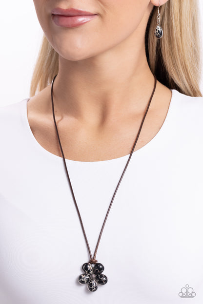 Budding Badlands - Black Marbled Stone Flower Necklace - Paparazzi Accessories