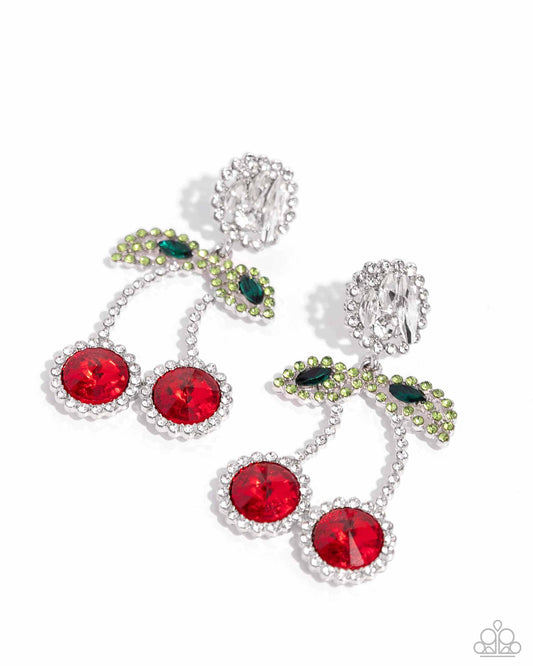Cherry Picking - Red Post Earrings - Empower Me Pink Exclusive - Paparazzi Accessories