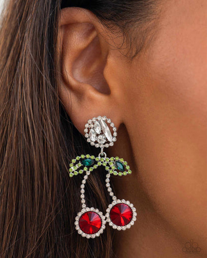 Cherry Picking - Red Post Earrings - Empower Me Pink Exclusive - Paparazzi Accessories