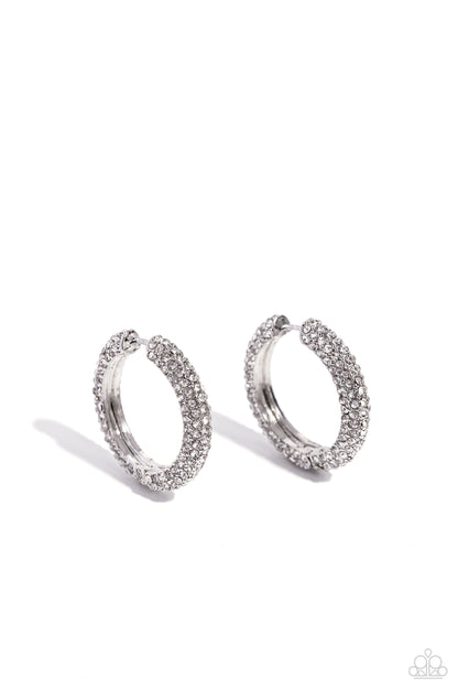 Glowing Praise - White Hinge Hoop Earrings - Paparazzi Accessories