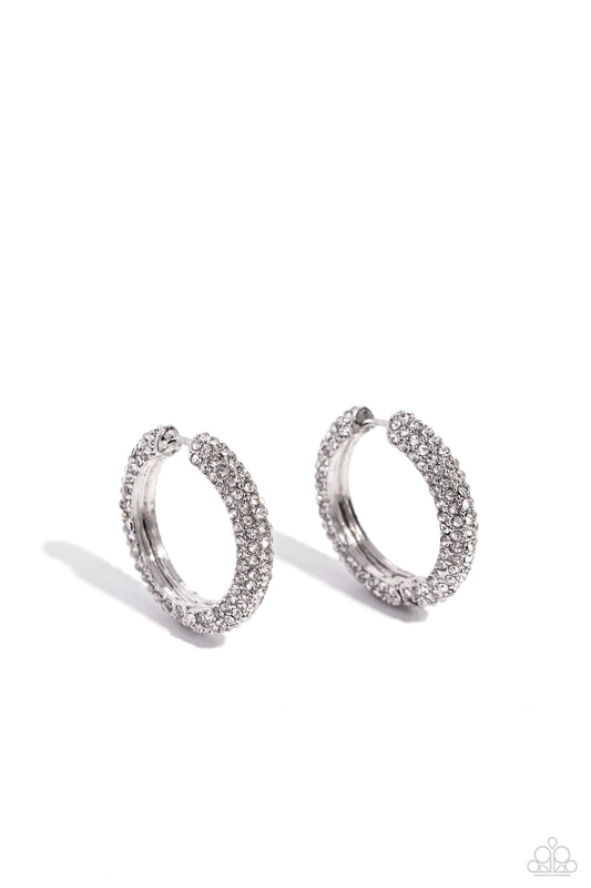 Glowing Praise - White Hinge Hoop Earrings - Paparazzi Accessories