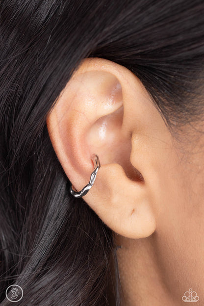 Enigmatic Echo - Silver Ear Cuff Earrings - Paparazzi Accessories