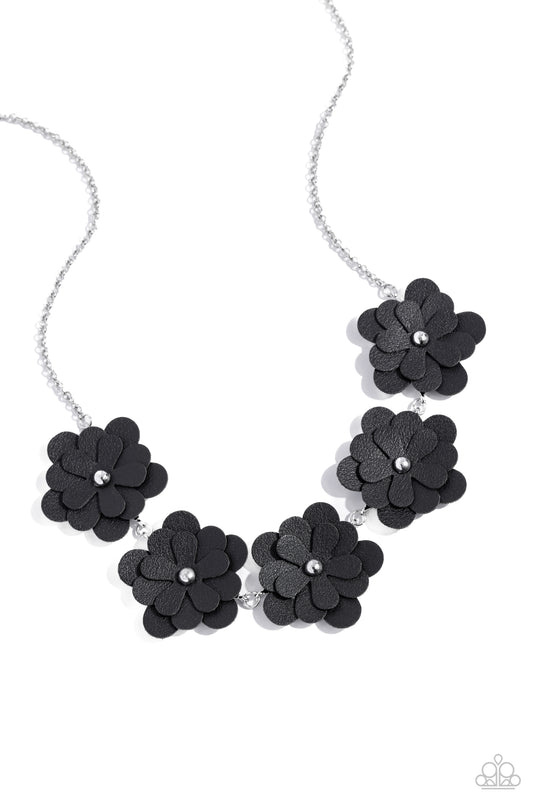 Balance of FLOWER - Black Leather Necklace - Paparazzi Accessories