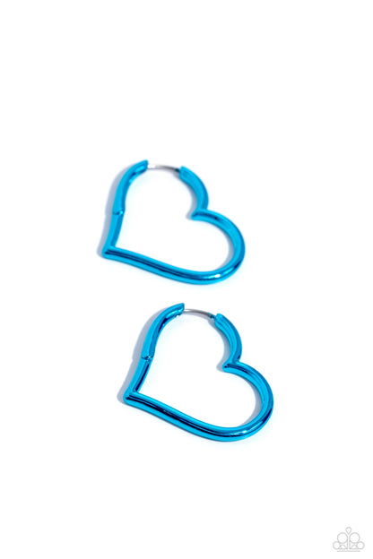Loving Legend - Blue Hinge Heart Hoop Earrings - Paparazzi Accessories