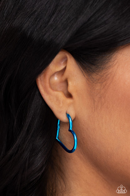 Loving Legend - Blue Hinge Heart Hoop Earrings - Paparazzi Accessories