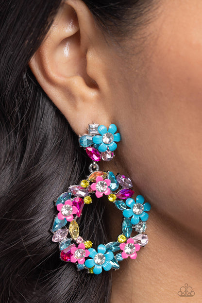 Wreathed in Wildflowers - Blue Post Earrings - Paparazzi Accessories