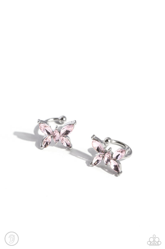 Aerial Advancement - Pink Butterfly Ear Cuff Earrings - Paparazzi Accessories
