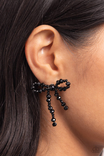 The BOW Must Go On - Black Post Earrings - Paparazzi Accessories