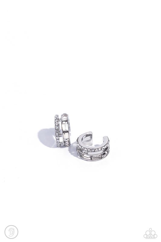 Dont Sweat The Small CUFF - White Ear Cuff Earrings - Paparazzi Accessories