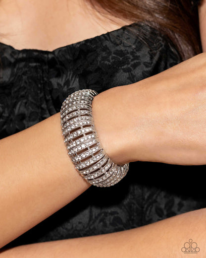 Appealing A-Lister - White Stretchy Bracelet - Empower Me Pink Exclusive 2024 - Paparazzi Accessories