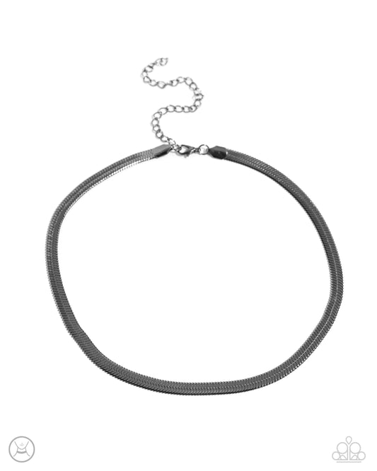 Musings Moment - Black Herringbone Chain Choker Necklace - Paparazzi Accessories