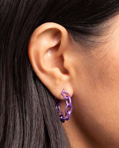 Colorful Cameo - Purple Dipped Metal Hoop Earrings - Paparazzi Accessories