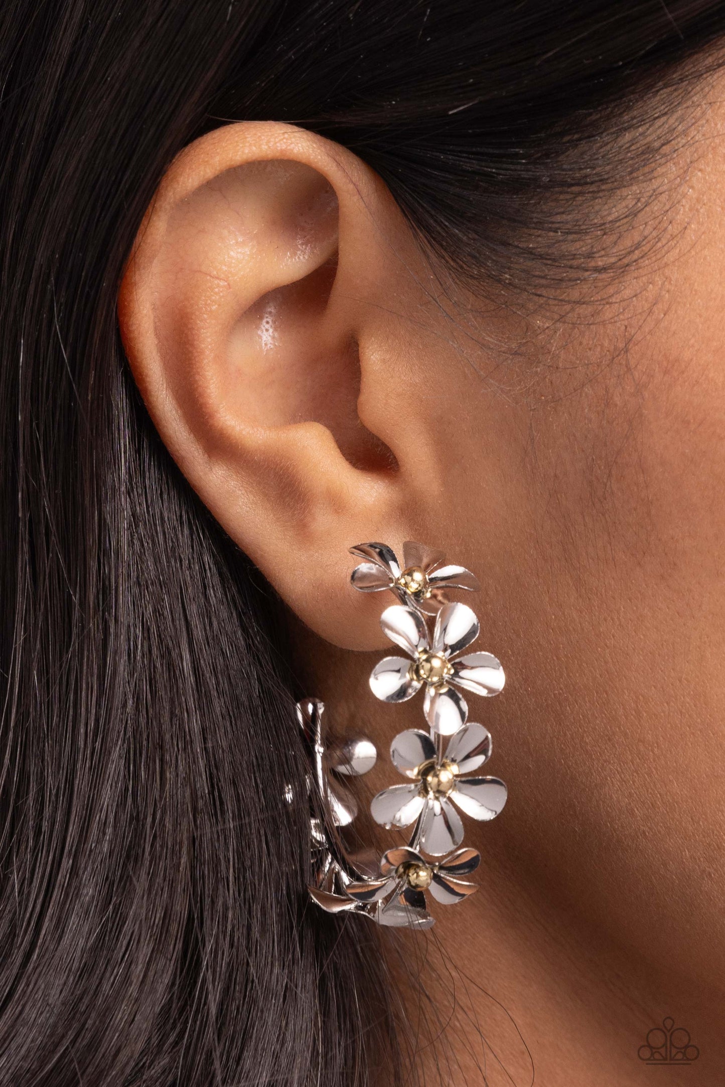 Floral Flamenco - Silver Hoop Earrings - Paparazzi Accessories