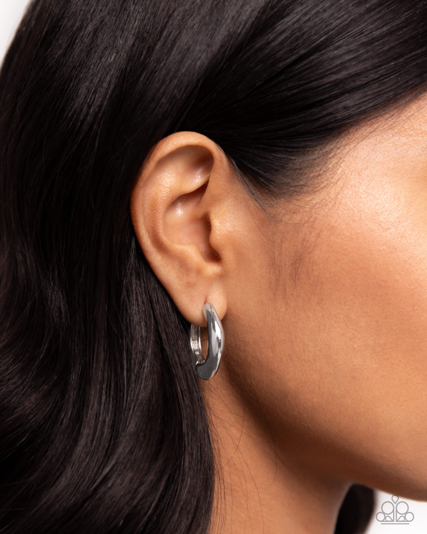 Monochromatic Makeover - Silver Hinge Hoop Earrings - Paparazzi Accessories