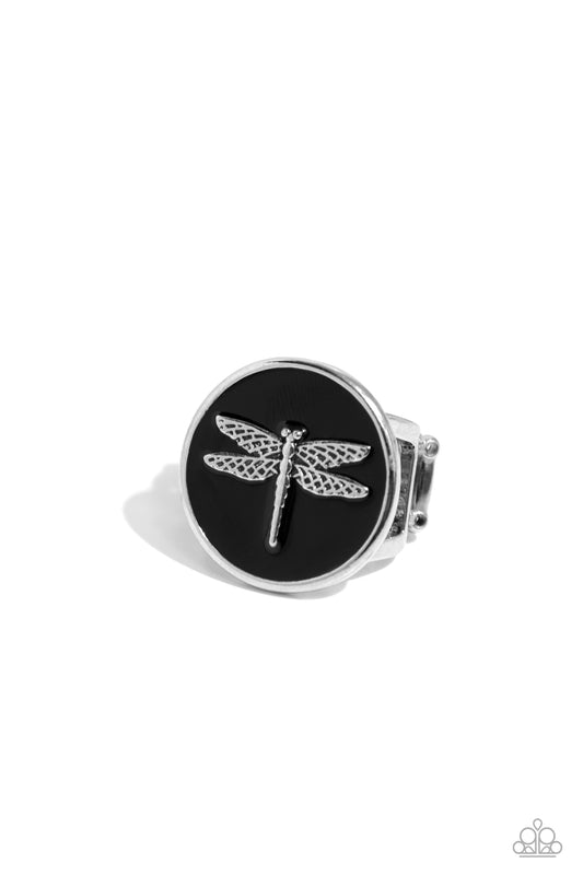 Debonair Dragonfly - Black Ring - Paparazzi Accessories