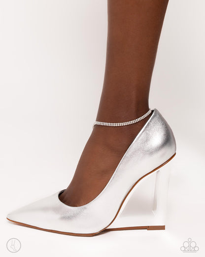 Adorable Anklet - White Rhinestone Anklet - Empower Me Pink Exclusive - Paparazzi Accessories