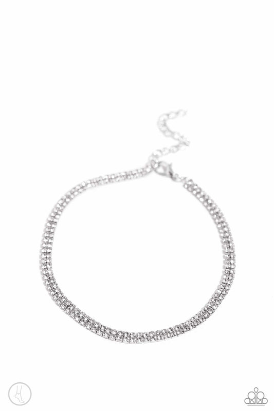Adorable Anklet - White Rhinestone Anklet - Empower Me Pink Exclusive - Paparazzi Accessories