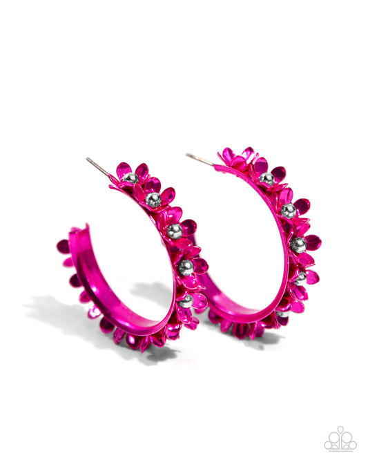 Fashionable Flower Crown - Pink Dipped Metal Hoop Earrings - Paparazzi Accessories