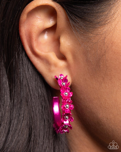Fashionable Flower Crown - Pink Dipped Metal Hoop Earrings - Paparazzi Accessories
