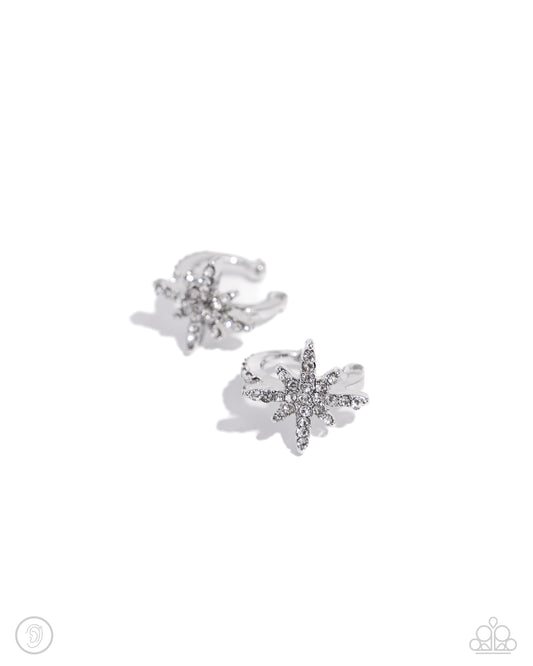 Cosmic Cuff - White Ear Cuff Earrings - Paparazzi Accessories