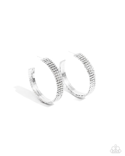 Stacked Symmetry - White Rhinestone Hoop Earrings - Paparazzi Accessories