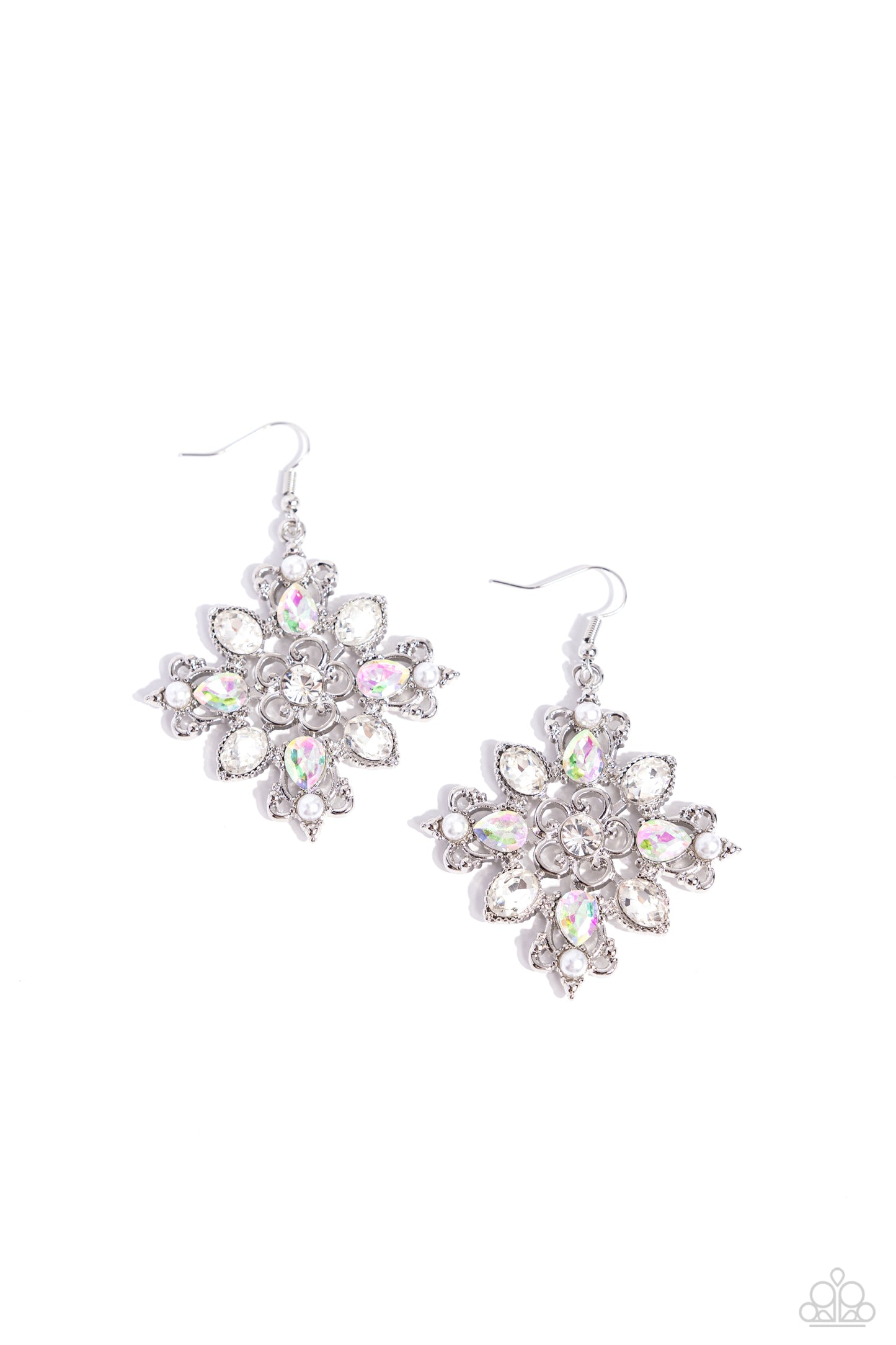 Fancy-Free Florals - White Fishhook Earrings - Paparazzi Accessories