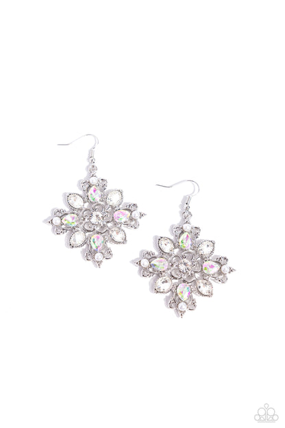 Fancy-Free Florals - White Fishhook Earrings - Paparazzi Accessories