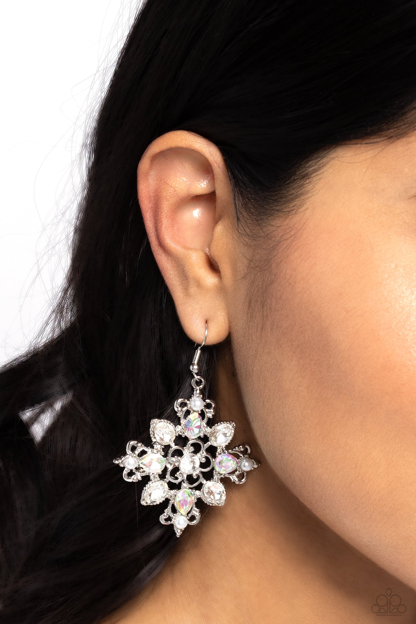 Fancy-Free Florals - White Fishhook Earrings - Paparazzi Accessories