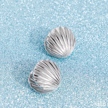 Seashell Surprise - Silver Hinge Hoop Earrings - Paparazzi Accessories